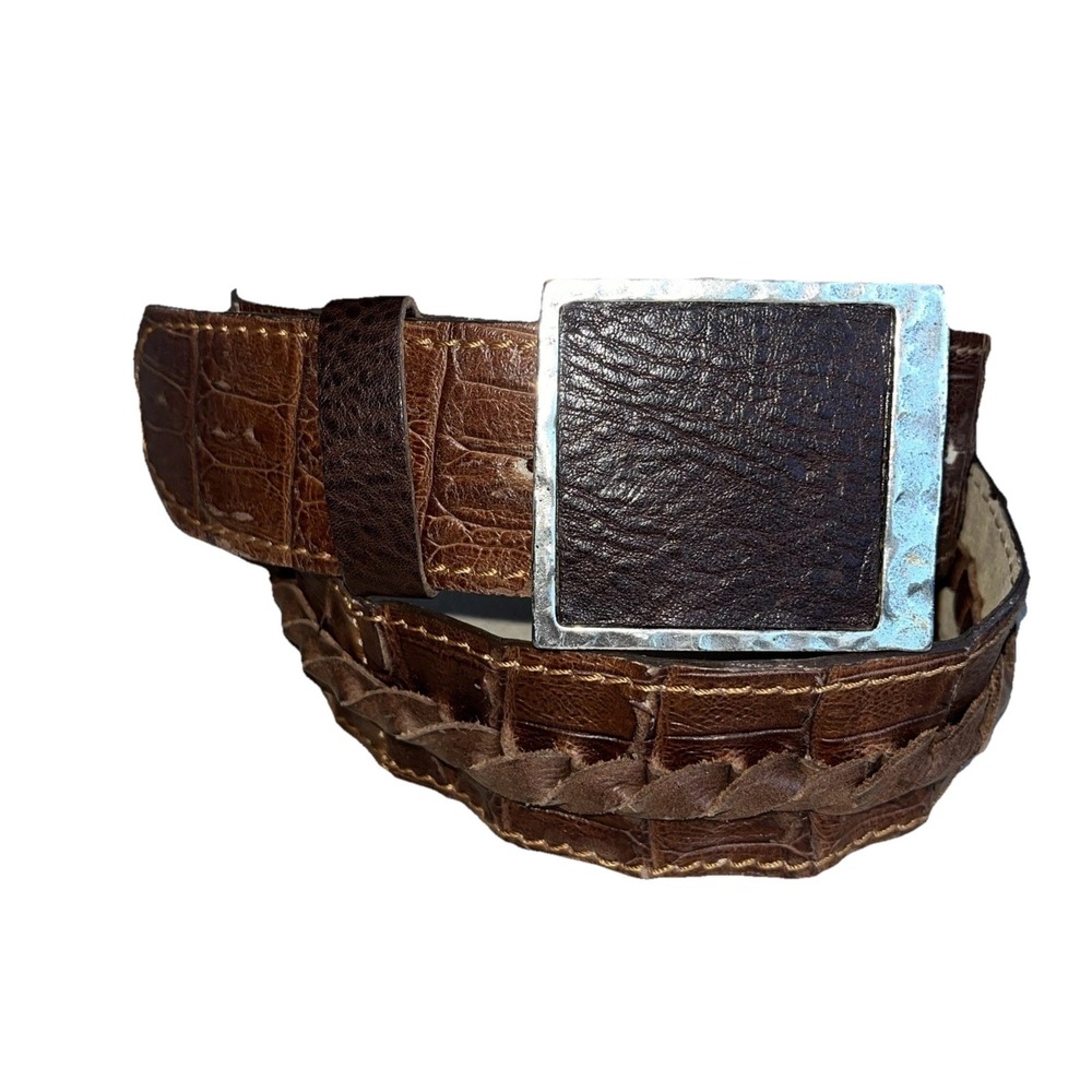 Vintage Vin Baker USA Brown Alligator‎ Belt Women's Western Square Buckle